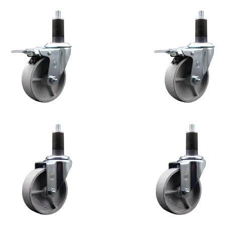 Service Caster 4'' Semi Steel Swivel 1-1/4'' Expanding Stem Caster Set 2 Total Lock Brakes, 4PK SCC-EXTTL20S415-SSR-2-S-2-114
